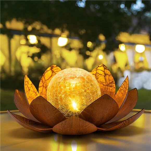 Solar Light Outdoor(2Pack), Art Crackle Globe Glass Lotus Decoration - Picture 1 of 7